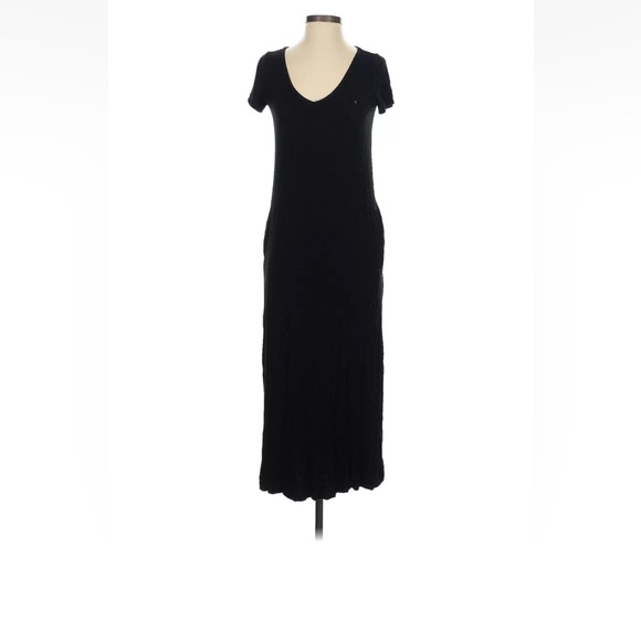 Olivia Rae Basic black long v neck dress short sleeves Small - Picture 1 of 3